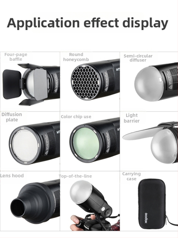 God Cow AK-R1 AD200 Šviesos priedų komplektas: minkštas šviesos difuzorius, spalvų filtrai, bičių korio grotelės, spindulio vamzdelis