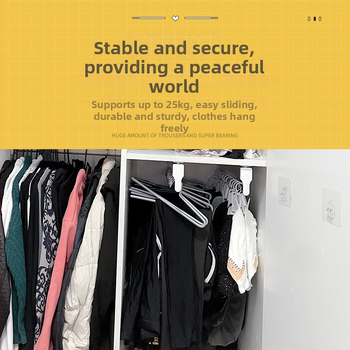 Telescopická tyč na oblečenie do šatní, hornej montáž, vertikálny skladovací rám s háčikmi; materiály: studená valcovaná oceľ, nerezová oceľ, ABS plast; model 01; štýl: moderná jednoduchosť