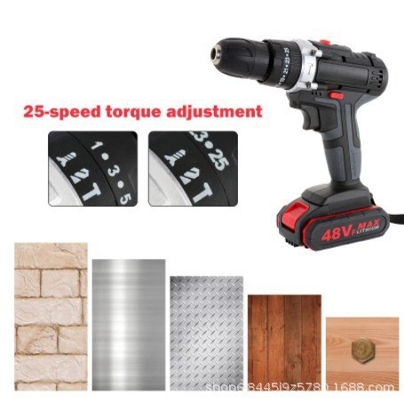 Bezdrôtový vŕtací set s kladivom a skrutkovačom – kefový motor, dobíjateľná lítiová batéria, regulácia rýchlosti na prvom stupni, dopredu a vzad, vhodné na utiahnutie skrutiek a vŕtanie do plastu