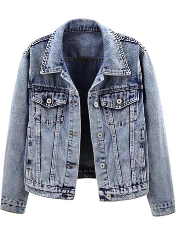 Дамско късо дънково яке с флорален принт, тясно прилепване, яка с лацкан, дълги ръкави