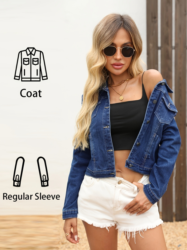 Дамско елегантно тясно дънково яке с дълъг ръкав и яка с ревера, 95% памук, пролет 2025