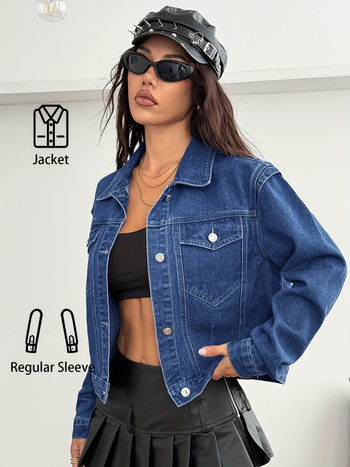 Дамско дънково яке – 95% памук, деним, стояща яка, регулярни ръкави, пролет 2025