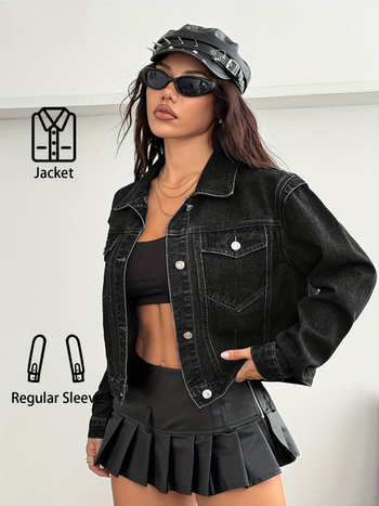 Дамско дънково яке – 95% памук, деним, стояща яка, регулярни ръкави, пролет 2025