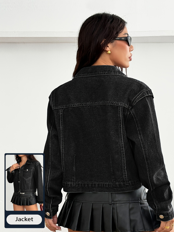 Дамско дънково яке – 95% памук, деним, стояща яка, регулярни ръкави, пролет 2025