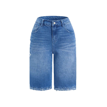 Ženske traper kratke hlače s poderanim rubovima, isprani denim, ultra niski struk, Capri duljina