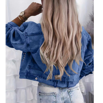 Ženska rifľová košeľa-bunda s perlami, elastický denim, dlhé rukávy, japonsko-kórejský štýl