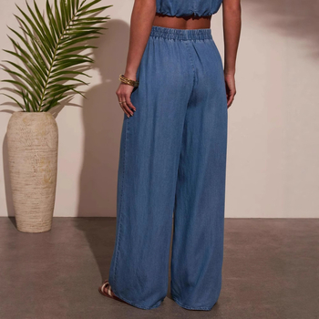 Casual džínový kostým s bezrukávovým topom, jednofarebný, denim látka, 95% a viac polyesteru.