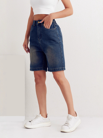 Dámske džínsy z denimu, plus-size, vysoký pás, široké nohavice, Five-Point dĺžka, distressed
