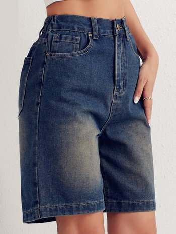 Dámske džínsy z denimu, plus-size, vysoký pás, široké nohavice, Five-Point dĺžka, distressed