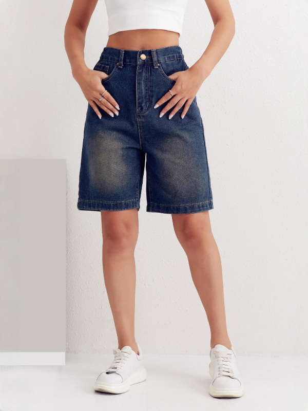 Dámske džínsy z denimu, plus-size, vysoký pás, široké nohavice, Five-Point dĺžka, distressed