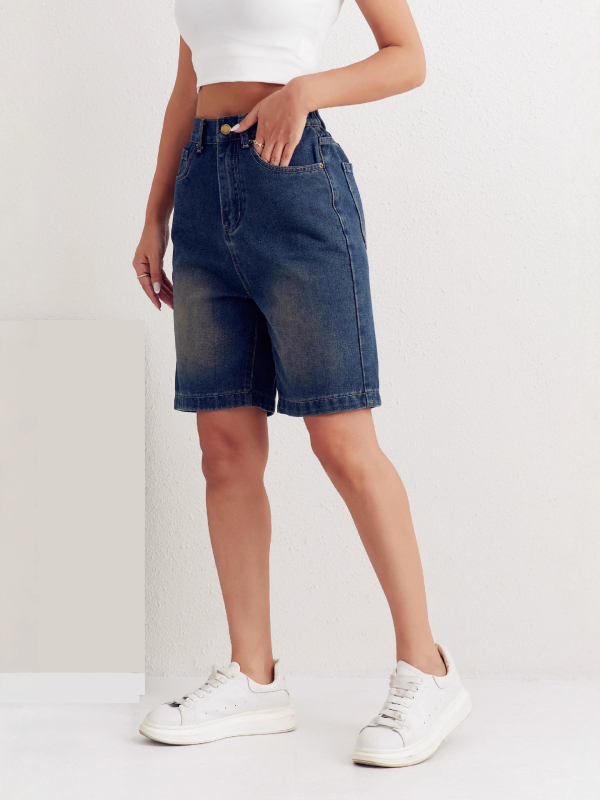 Dámske džínsy z denimu, plus-size, vysoký pás, široké nohavice, Five-Point dĺžka, distressed