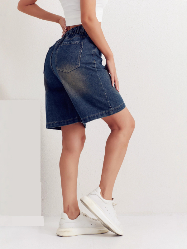 Dámske džínsy z denimu, plus-size, vysoký pás, široké nohavice, Five-Point dĺžka, distressed