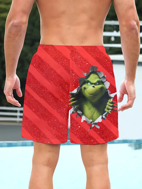 Pánske letné plážové šortky s 3D tlačou na sieťovom materiáli (50% polyester), casual digitálny potlač