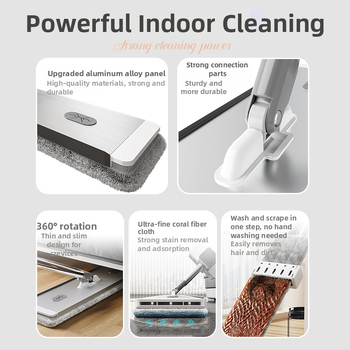 Ploché mop pre domáce použitie s ultrajemnou vlákninou, nerezová rukoväť, dvojité pohony, 90–100% dehydratácia