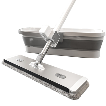Επίπεδη σφουγγαρίστρα οικιακής χρήσης με ίνες ultra-fine, λαβή από ανοξείδωτο ατσάλι, διπλής κίνησης στύψιμο, 90–100% αποξήρανση
