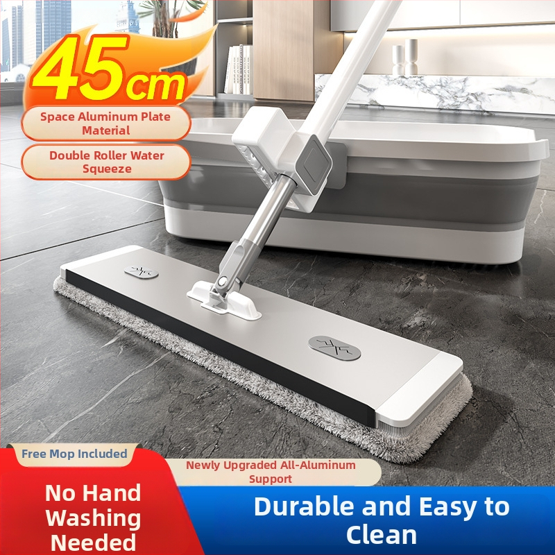 Ploché mop pre domáce použitie s ultrajemnou vlákninou, nerezová rukoväť, dvojité pohony, 90–100% dehydratácia