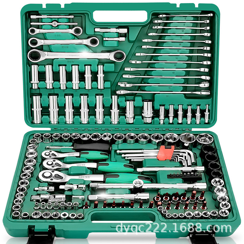 Set 150 dielov radičného kľúča a zásuviek pre opravu áut a motocyklov — materiál: karbónová oceľ/CRV/chromvanádiová oceľ; čistá hmotnosť: 11.3