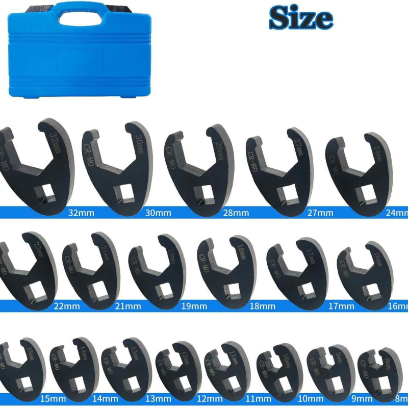 Luxu 19-dielny Crowfoot kľúč set Jumbo, 3/8 in a 1/2 in pohon, No.45 oceľ