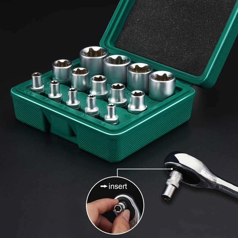 14-dielny hviezdicový súpravový set z chróm-vanádiovej ocele, pre automobilové použitie