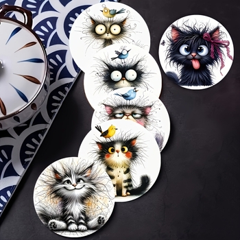 Šesťdielny set drevených podšálok na poháre s roztomilým mačacím dizajnom, odolné voči teplu, vhodné pre domov aj kaviareň