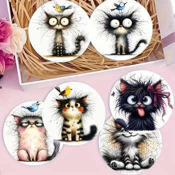 Šesťdielny set drevených podšálok na poháre s roztomilým mačacím dizajnom, odolné voči teplu, vhodné pre domov aj kaviareň