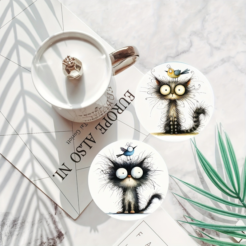 Šesťdielny set drevených podšálok na poháre s roztomilým mačacím dizajnom, odolné voči teplu, vhodné pre domov aj kaviareň