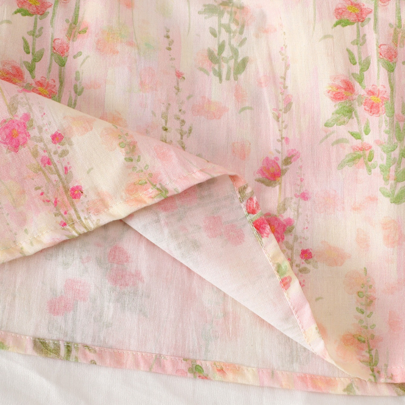 Памучна рокля за момичета с дълги ръкави, принцес стил, флорална шарка, с мека обработка на тъканта