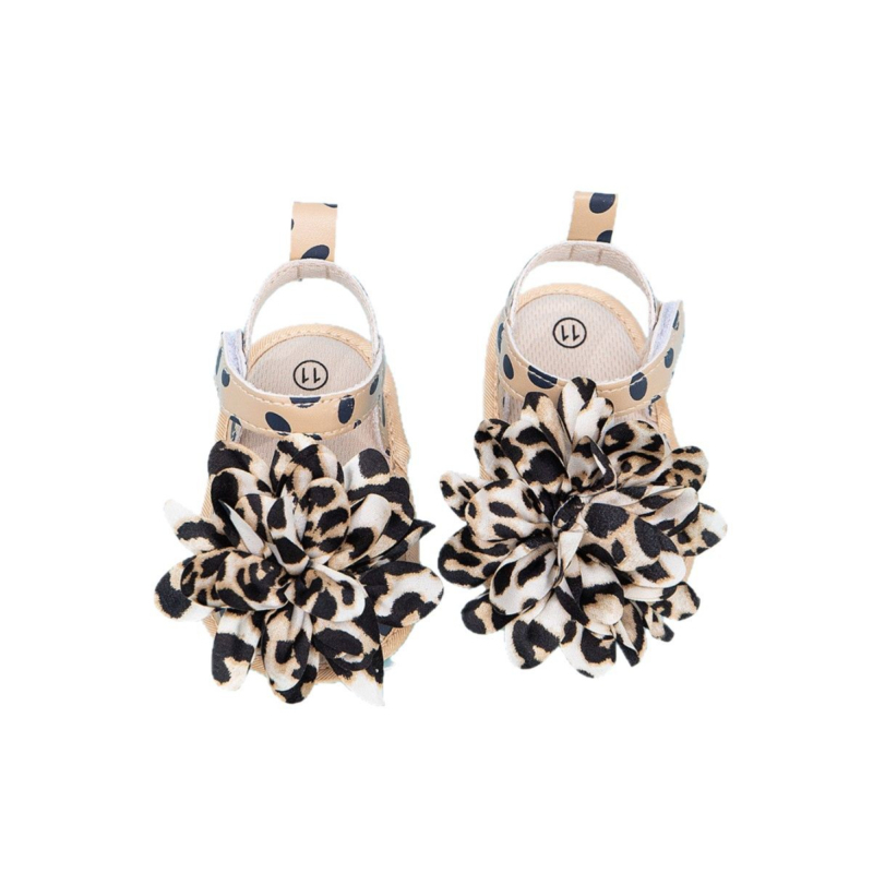 Detské sandále 12–36 mesiacov: leopardí vzor s kvetmi, priedušný vršok, zapínanie na suchý zips, mäkká textilná podrážka
