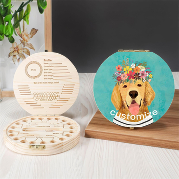 Drevená pamätná schránka na mliečne zuby dieťaťa so personalizovaným krytom a tlačou fotografií