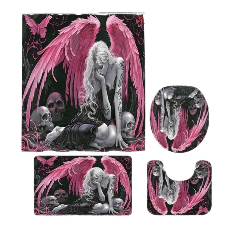 Štvordielny kúpeľňový set s protišmykovou podložkou, sprchovým závesom, podložkou na kryt záchodu a podlahovou rohožou; polyester; moderný minimalistický štýl; tlačený vzor; vlastné logo tlač; spracovanie na objednávku; kód produktu sheinwj-25-7-27