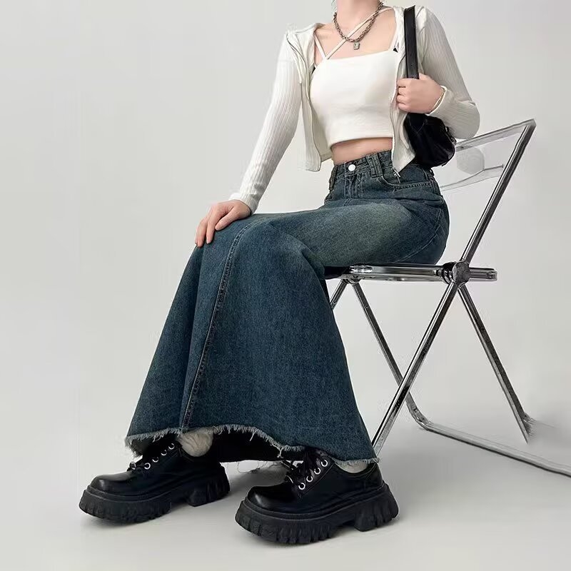 Denim midi suknja A-linije, bez nabiranja, 50–70% pamuka
