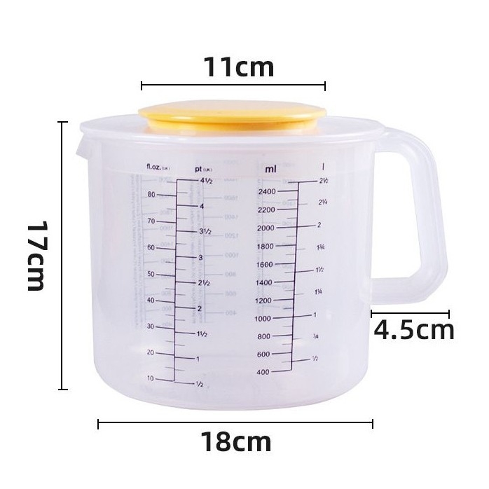 Meracia odmerka na pečenie so stupnicou, PP materiál, objem 2500 ml, hmotnosť 279 g, značka Yading, nástroj na čaj s mliekom