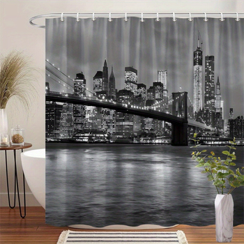 Kupaonska zavjesa od poliestera s motivom gradske nočne scene, strojno pranje, moderan stil, mogućnost logotipa, prilagodljivo prema crtežima