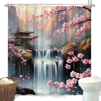 Fürdőszobai ablakfüggöny - cseresznyeszárnyvirág design, poliészter, modern minimál stílus, kép alapján testreszabható, logónyomás elérhető, Európa és Észak-Amerika