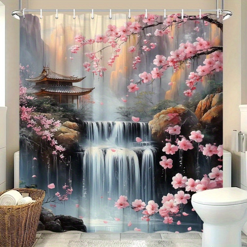 Fürdőszobai ablakfüggöny - cseresznyeszárnyvirág design, poliészter, modern minimál stílus, kép alapján testreszabható, logónyomás elérhető, Európa és Észak-Amerika