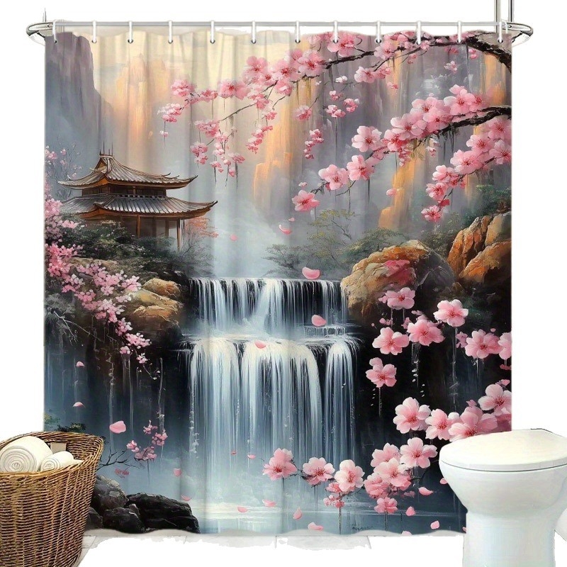 Fürdőszobai ablakfüggöny - cseresznyeszárnyvirág design, poliészter, modern minimál stílus, kép alapján testreszabható, logónyomás elérhető, Európa és Észak-Amerika