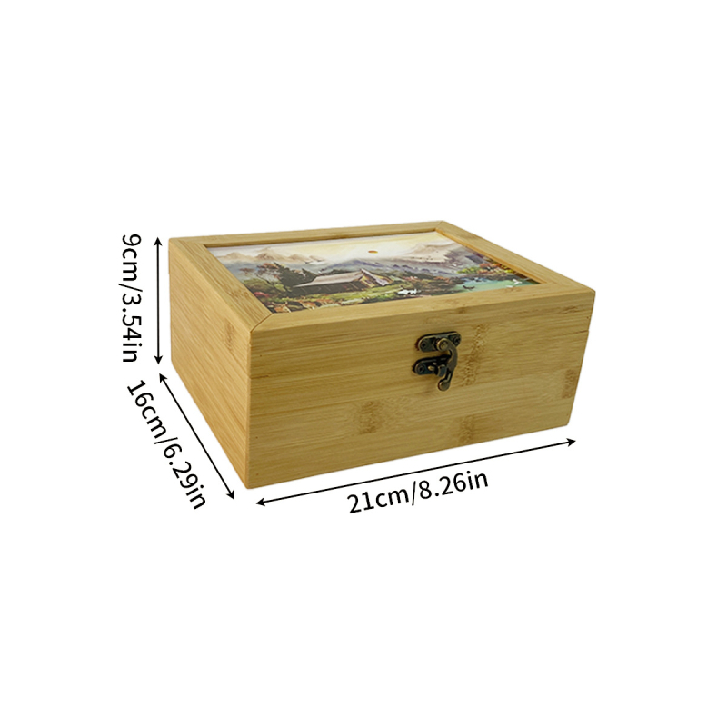 Šesťpriehradová bambusová krabica na usporiadanie čaju, kávy, pochúťok a šperkov, 45L kapacita, tlač loga, moderný minimalistický štýl
