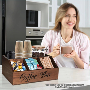 Drevená stolová skrinka na kávu s rozdelenými priečinkami, prispôsobiteľná, tlač loga k dispozícii