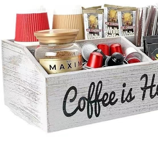 Drevená stolová skrinka na kávu s rozdelenými priečinkami, prispôsobiteľná, tlač loga k dispozícii