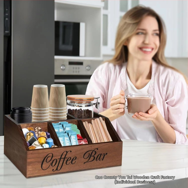 Drevená stolová skrinka na kávu s rozdelenými priečinkami, prispôsobiteľná, tlač loga k dispozícii