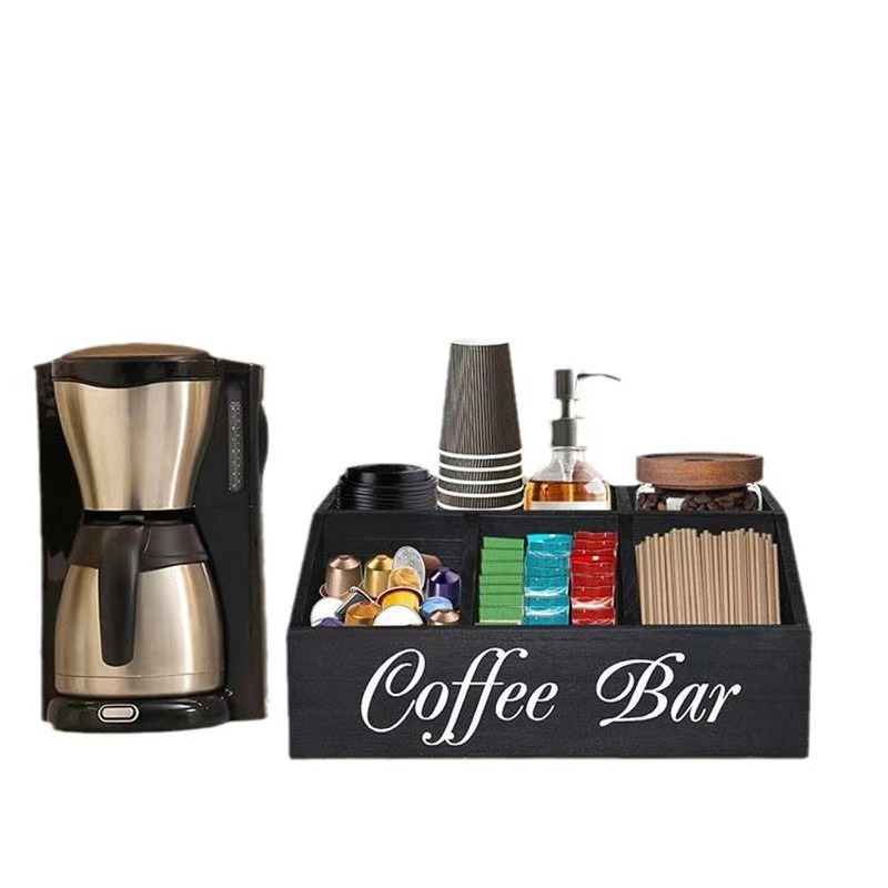 Drevená stolová skrinka na kávu s rozdelenými priečinkami, prispôsobiteľná, tlač loga k dispozícii