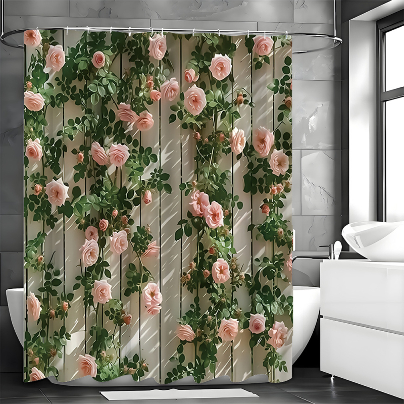 Kada zavjesa od poliestera, moderni minimalistički dizajn zida s ružnim cvjetovima, moguć tisak logotipa, prilagodba po slici, za Europu i Sjevernu Ameriku