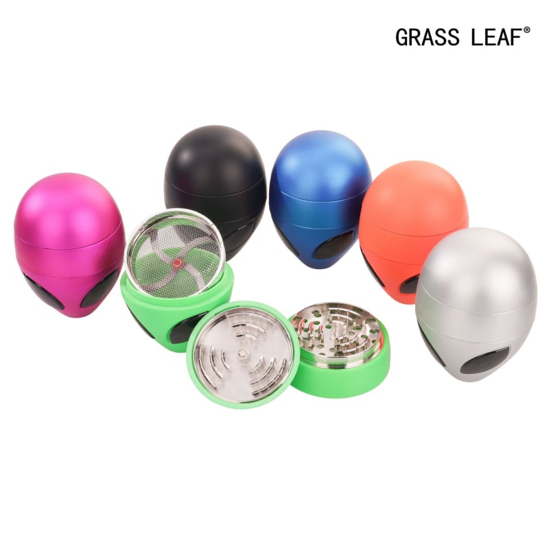 Grinder za bilje s oblikom izvanzemljanina, trostruki sloj, cinkova legura, s prostorom za pohranu