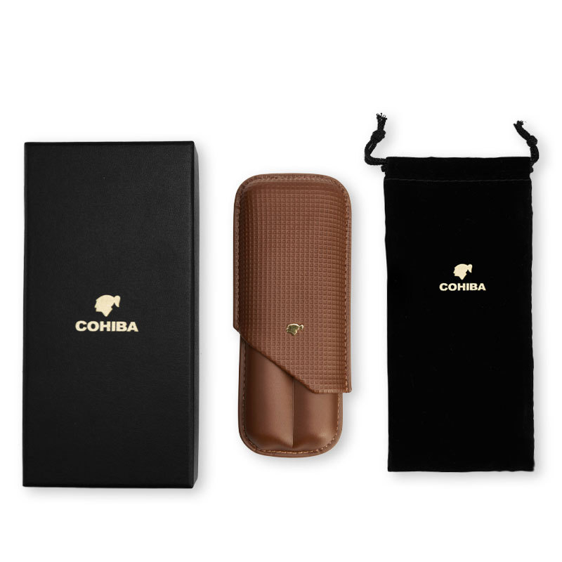 Husă pentru trabucuri din lemn masiv, cu piele – pentru călătorii, umidificator, set de trei