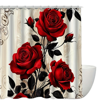 Kúpeľňový set: antišmyková rohož vo forme U a sprchová záves, 4-dielny, polyester, moderný minimalistický štýl, potlač