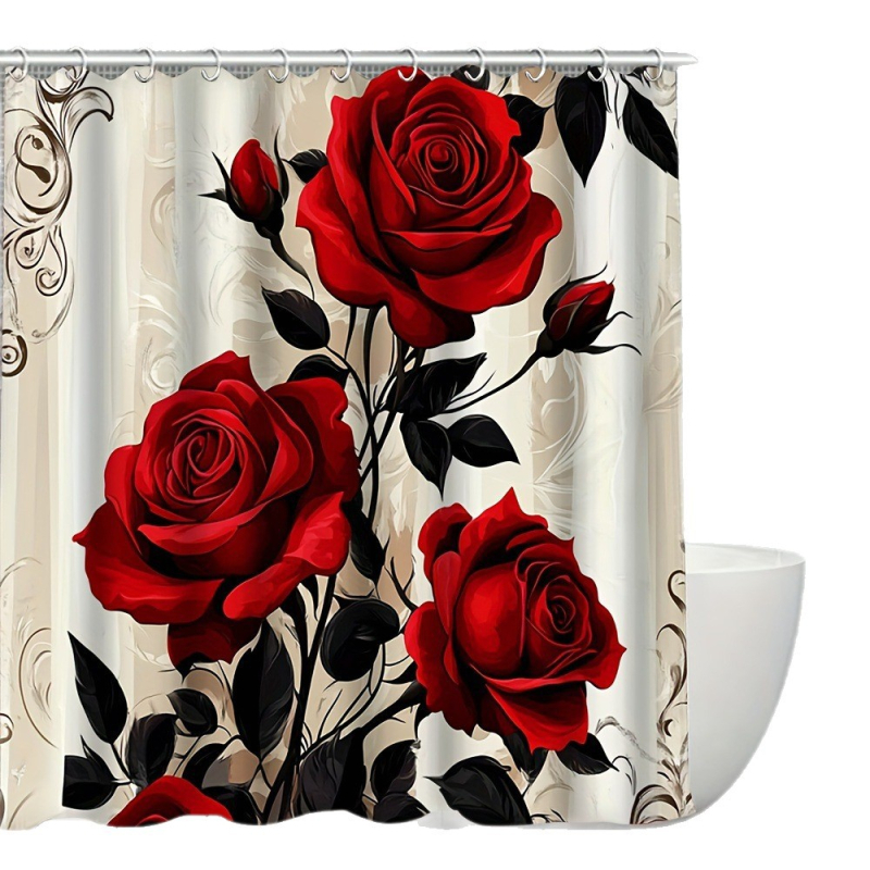 Kúpeľňový set: antišmyková rohož vo forme U a sprchová záves, 4-dielny, polyester, moderný minimalistický štýl, potlač