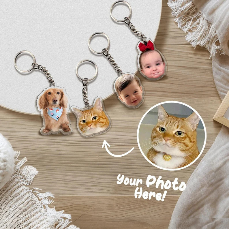 Breloc din acril cu portret personalizat și imagine a animalului de companie, nume personalizat, ambalaj individual, imprimare logo disponibil