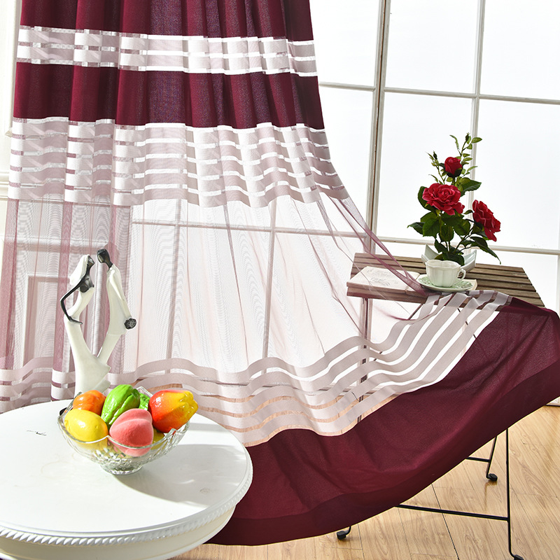 Полиестерна прозоречна завеса от мрежеста тъкан, райета, warp knitting, светлопропускаща, 100% съдържание на платното, за всекидневна, спалня и кабинет