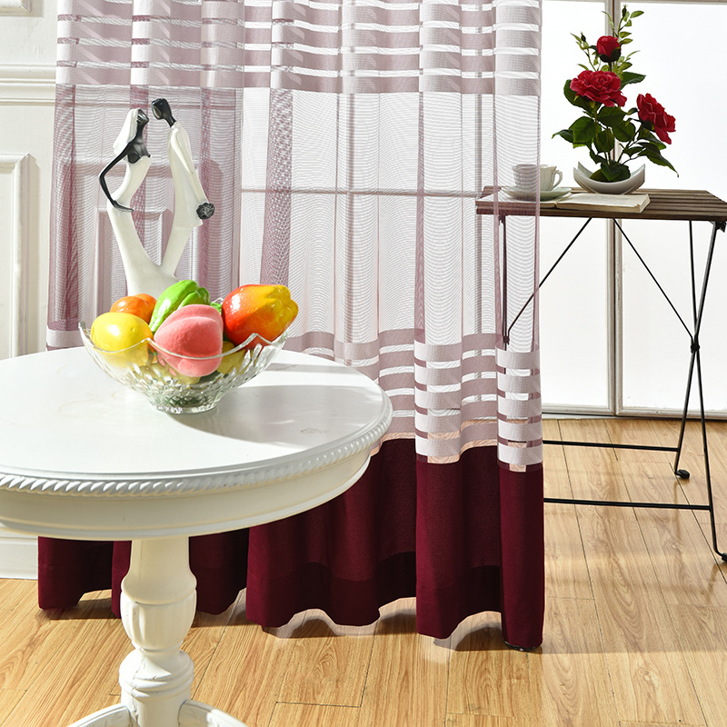 Полиестерна прозоречна завеса от мрежеста тъкан, райета, warp knitting, светлопропускаща, 100% съдържание на платното, за всекидневна, спалня и кабинет