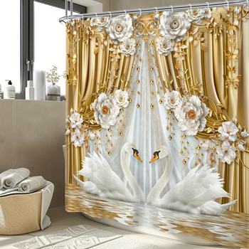 Sprchový záves – moderný minimalistický luxusný dizajn s labuťou pre kúpeľne, digitálny potlač na 90g tarpauline, vlhkostodolný, prispôsobiteľný